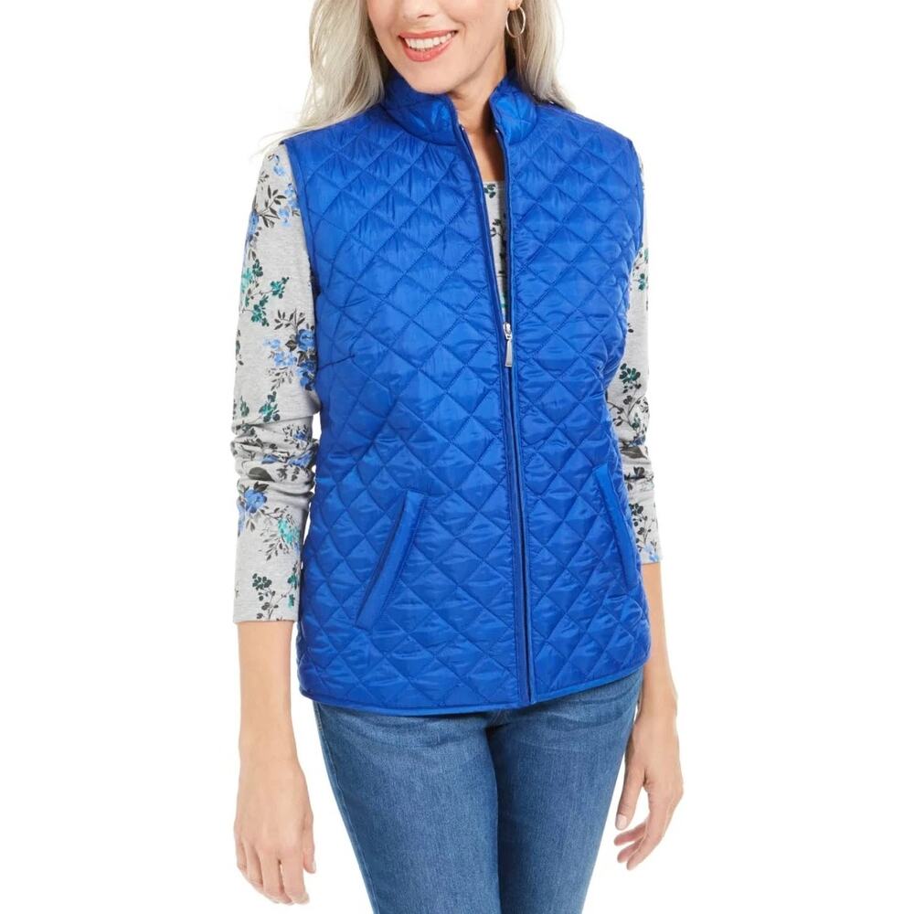 Karen Scott Sport Vibrant Blue Light Weight Quilted Vest Size Small 💙✨💙